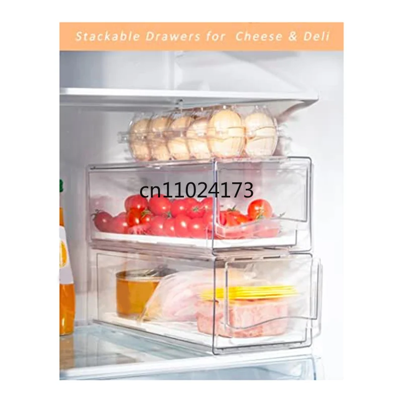Stackable Refrigerator Organizer Bins with Pull-Out Drawers