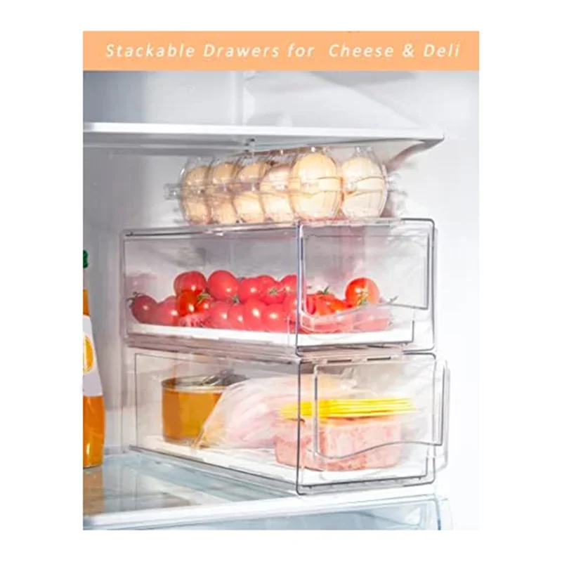 Stackable Refrigerator Organizer Bins with Pull-Out Drawers