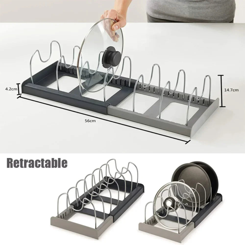 Expandable Pot & Pan Organizer – Adjustable Stainless Steel Cabinet Rack