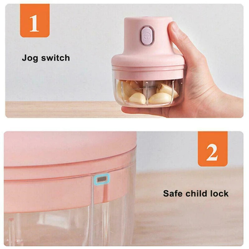 Mini Electric Garlic Chopper 100ml/250ml – USB Rechargeable Food Processor with Stainless Steel Blades, Portable Onion &amp; Vegetable Chopper for Kitchen, Baby Food &amp; Meal Prep