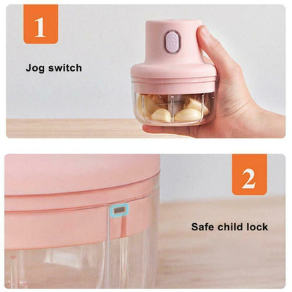 Mini Electric Garlic Chopper 100ml/250ml – USB Rechargeable Food Processor with Stainless Steel Blades, Portable Onion &amp; Vegetable Chopper for Kitchen, Baby Food &amp; Meal Prep