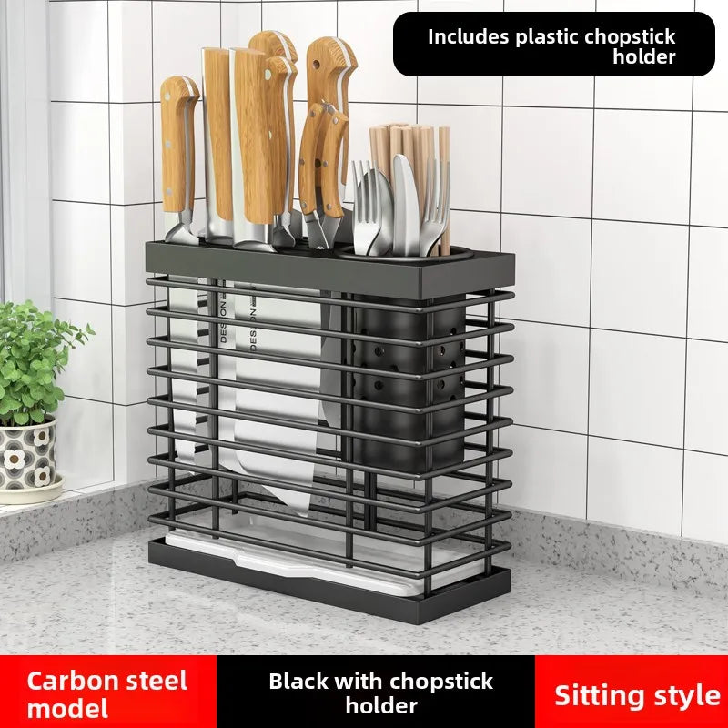 Kitchen Knife Rack Storage Holder - Carbon Steel • Wall-Mounted or Freestanding • No Drilling Required