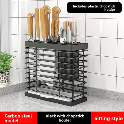 Kitchen Knife Rack Storage Holder - Carbon Steel • Wall-Mounted or Freestanding • No Drilling Required