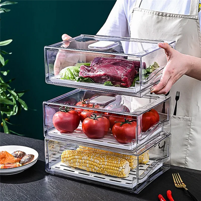 Stackable Refrigerator Organizer Bins with Pull-Out Drawers
