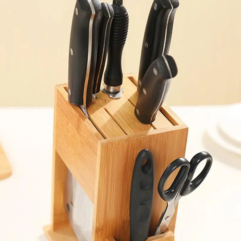 Premium Bamboo Knife Block Stand – 7-Slot Kitchen Knife Holder