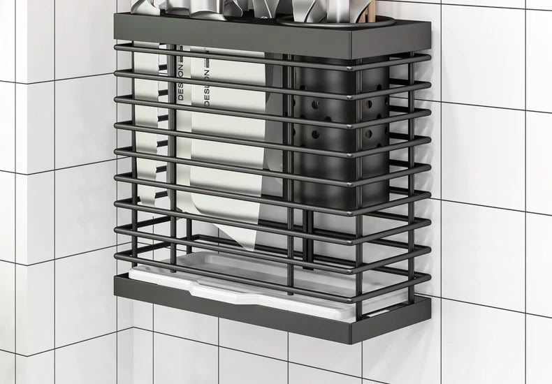 Kitchen Knife Ra Storage Holder Carbon Steel One-Piece Design Wall-Mounted No-Drilling Required for Chopstis And Utensils
