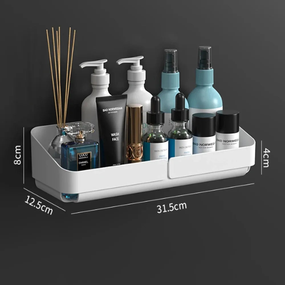 NOVAPRIME™ Wall-Mounted No-Drill Convenience Rack – Bathroom &amp; Kitchen Storage Shelf for Shampoo, Cosmetics, Spices &amp; Accessories