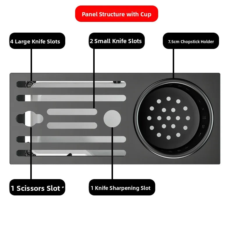 Kitchen Knife Ra Storage Holder Carbon Steel One-Piece Design Wall-Mounted No-Drilling Required for Chopstis And Utensils