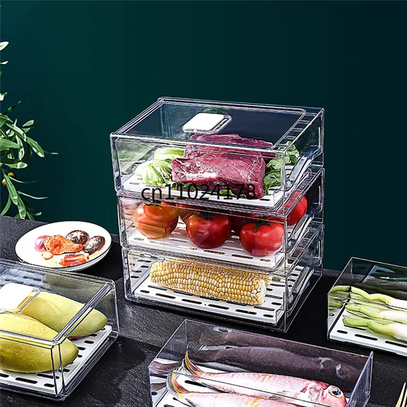 Stackable Refrigerator Organizer Bins with Pull-Out Drawers