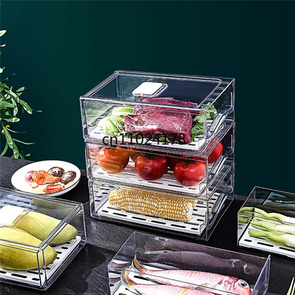 Stackable Refrigerator Organizer Bins with Pull-Out Drawers