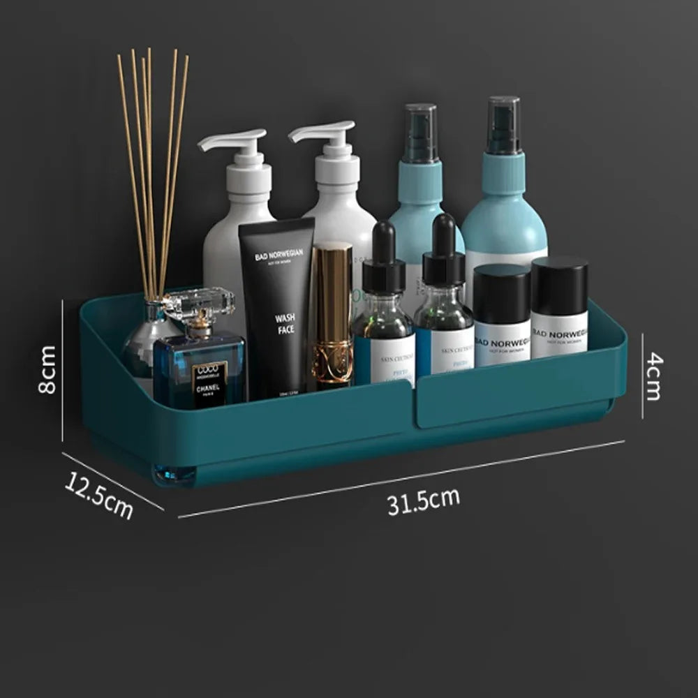 NOVAPRIME™ Wall-Mounted No-Drill Convenience Rack – Bathroom &amp; Kitchen Storage Shelf for Shampoo, Cosmetics, Spices &amp; Accessories