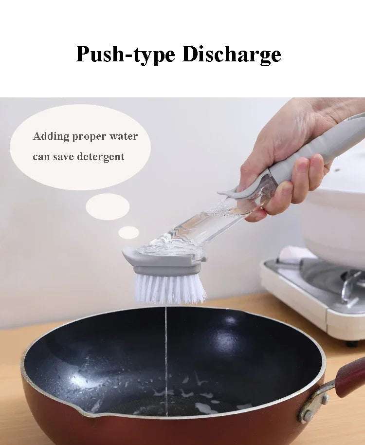 Automatic Dish Soap Dispensing Brush with Long Handle – Built-In Liquid Dispenser, Non-Scratch Nylon Scrubber for Dishes, Pots, Pans &amp; Kitchen Cleaning
