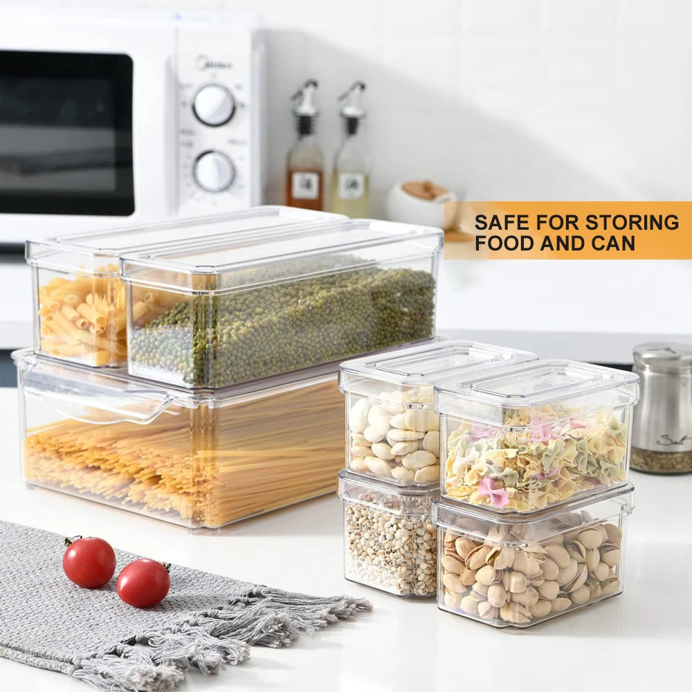 Stackable Refrigerator Organizer Bins with Lids
