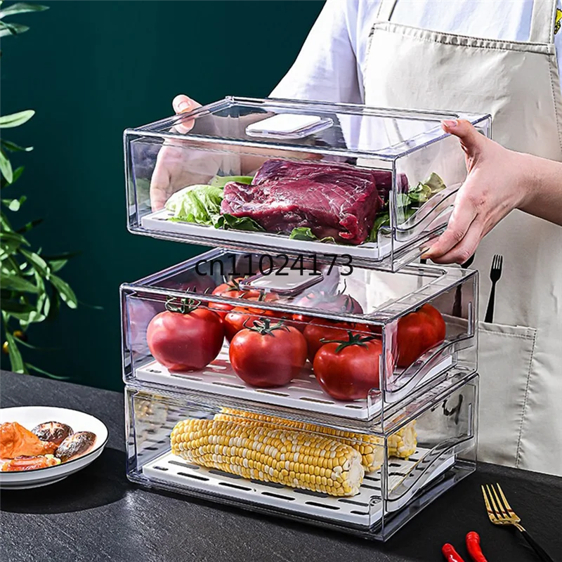 Stackable Refrigerator Organizer Bins with Pull-Out Drawers