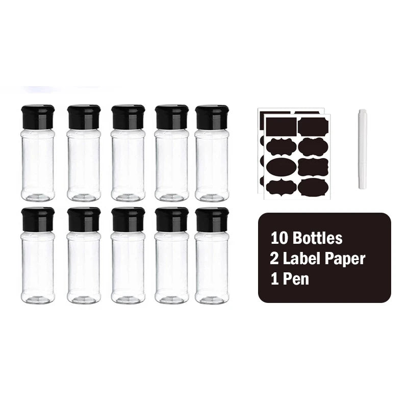100ML Spice Jars Set Plastic Seasoning Shaker Bottles with Organizer Rack Eco-Friendly Kitchen Storage Condiment Salt Pepper Boxes