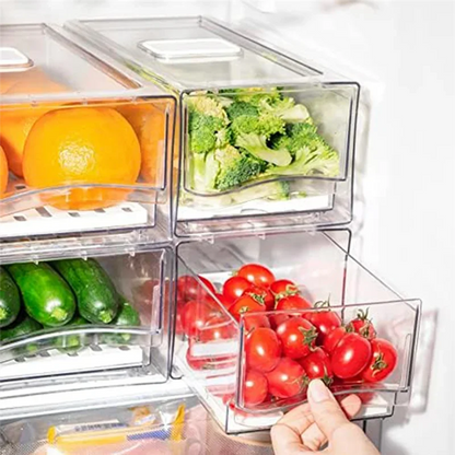Stackable Refrigerator Organizer Bins with Pull-Out Drawers