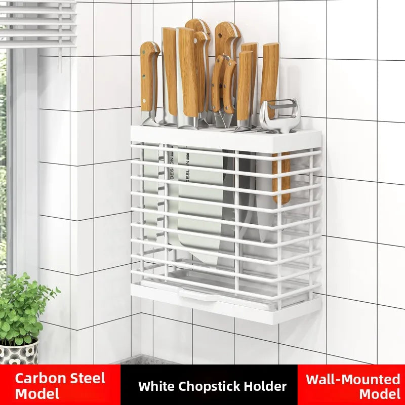 Kitchen Knife Rack Storage Holder - Carbon Steel • Wall-Mounted or Freestanding • No Drilling Required