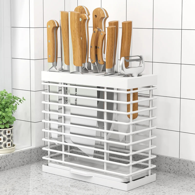 Kitchen Knife Ra Storage Holder Carbon Steel One-Piece Design Wall-Mounted No-Drilling Required for Chopstis And Utensils