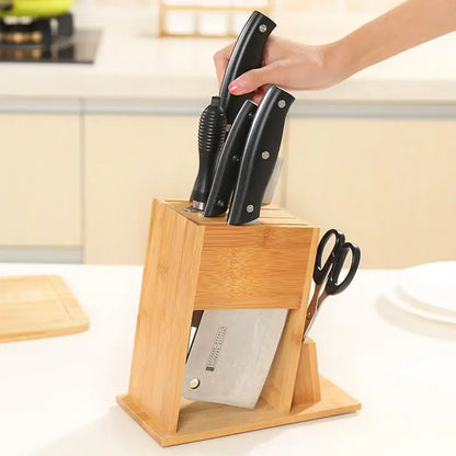 Premium Bamboo Knife Block Stand – 7-Slot Kitchen Knife Holder