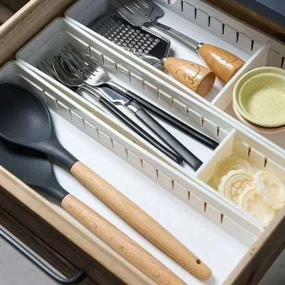 Kitchen Drawer Organizer Cutlery Storage Box Cabinet Organizer with Built-in Divider Board Utensil Storage Box for Drawers