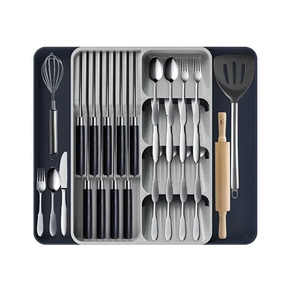 Expandable Silverware Organizer with Knife Holder | Non-Slip Drawer Tray