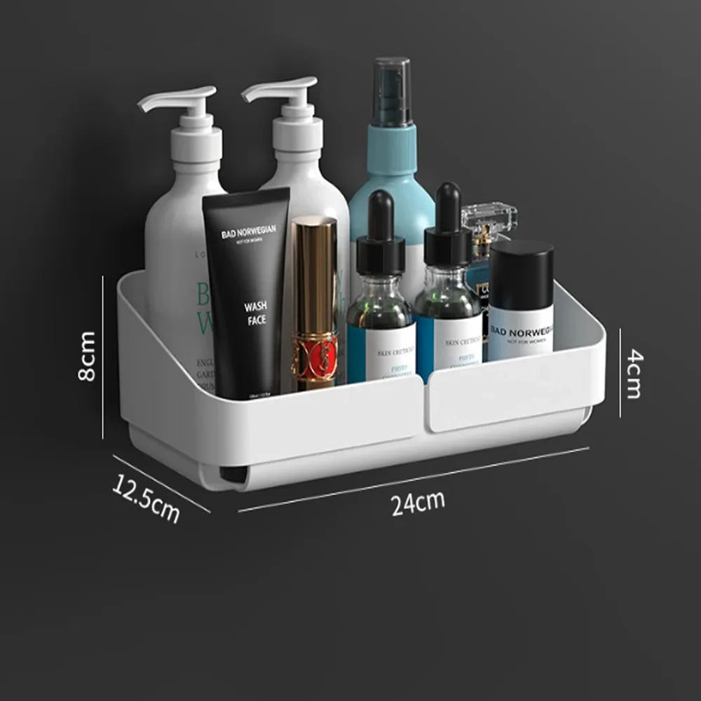 NOVAPRIME™ Wall-Mounted No-Drill Convenience Rack – Bathroom &amp; Kitchen Storage Shelf for Shampoo, Cosmetics, Spices &amp; Accessories