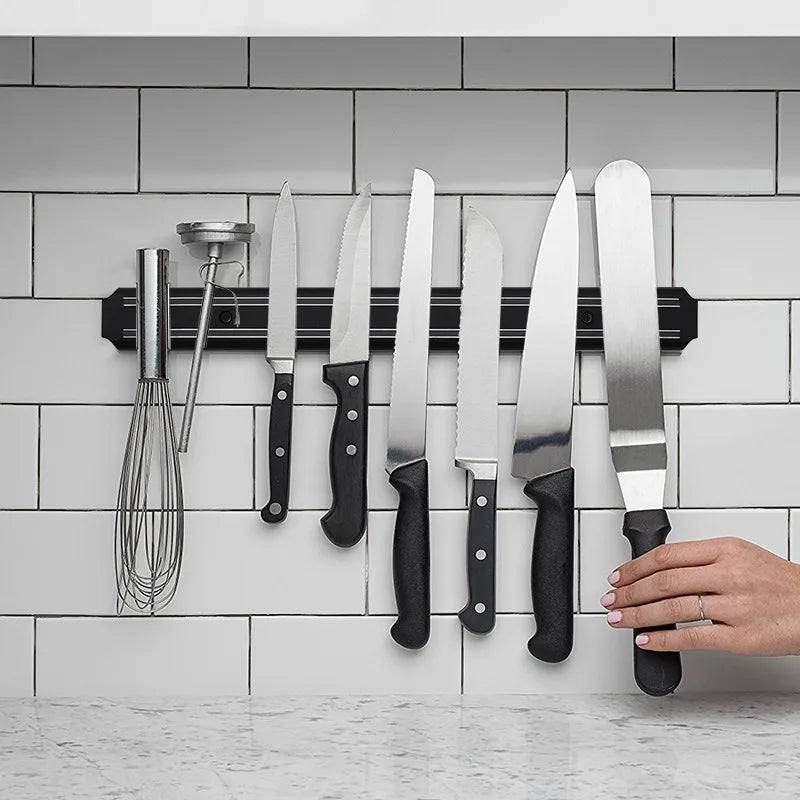 Wall-Mounted Magnetic Knife Holder Rack – Heavy-Duty Magnetic Strip with Shelf, Space-Saving Kitchen Storage for Knives, Tools &amp; Utensils