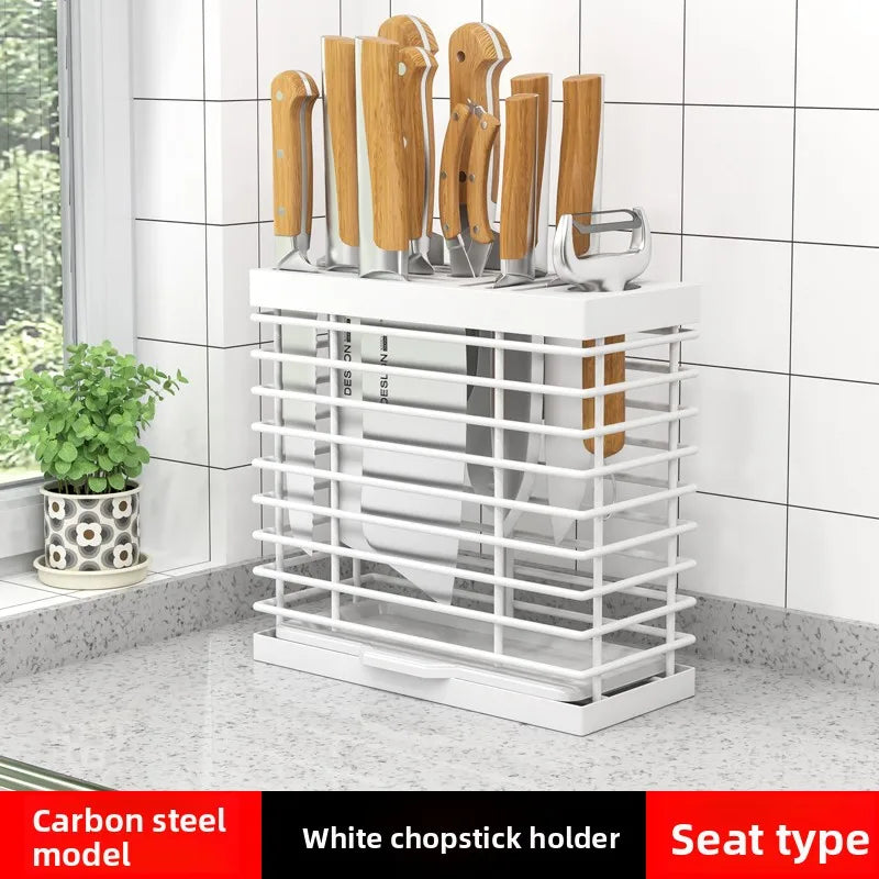Kitchen Knife Rack Storage Holder - Carbon Steel • Wall-Mounted or Freestanding • No Drilling Required
