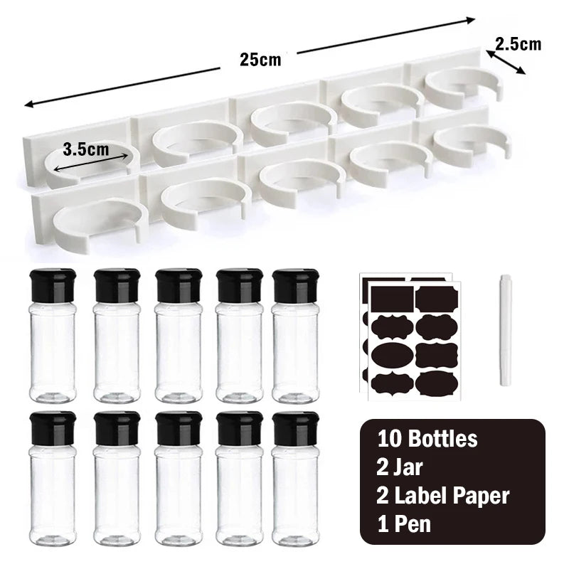 100ML Spice Jars Set Plastic Seasoning Shaker Bottles with Organizer Rack Eco-Friendly Kitchen Storage Condiment Salt Pepper Boxes