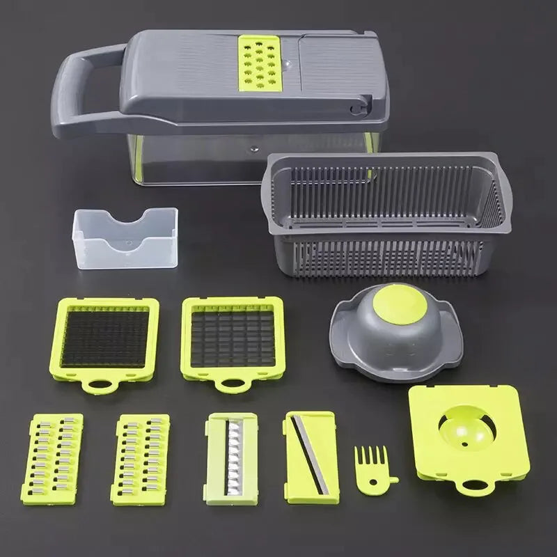16-in-1 Multifunction Vegetable Chopper &amp; Mandoline Slicer – All-in-One Kitchen Cutting Tool with Interchangeable Blades, Onion Dicer, Food Slicer &amp; Prep Container
