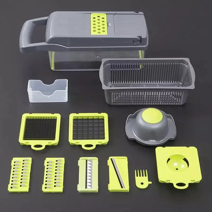 16-in-1 Multifunction Vegetable Chopper &amp; Mandoline Slicer – All-in-One Kitchen Cutting Tool with Interchangeable Blades, Onion Dicer, Food Slicer &amp; Prep Container