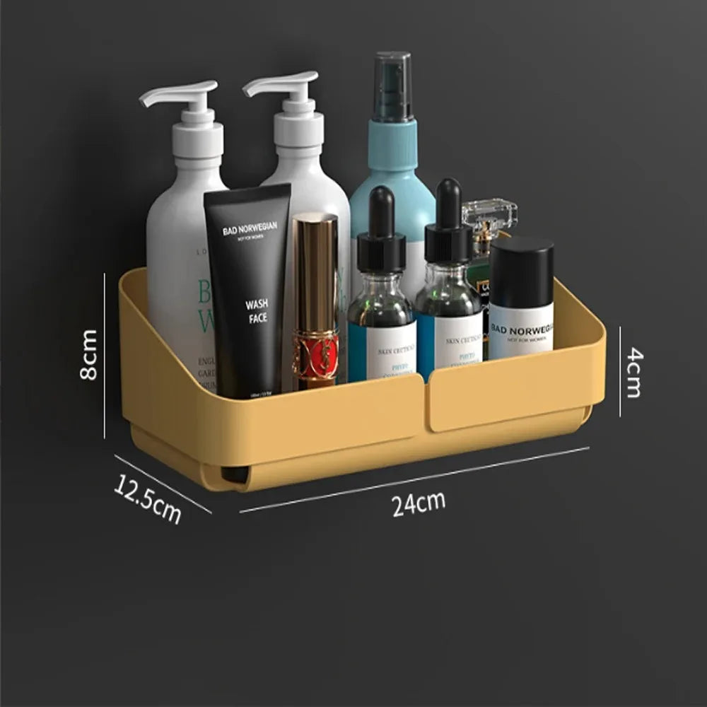 NOVAPRIME™ Wall-Mounted No-Drill Convenience Rack – Bathroom &amp; Kitchen Storage Shelf for Shampoo, Cosmetics, Spices &amp; Accessories