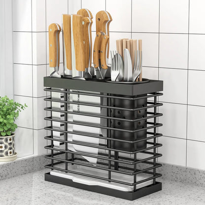 Kitchen Knife Ra Storage Holder Carbon Steel One-Piece Design Wall-Mounted No-Drilling Required for Chopstis And Utensils