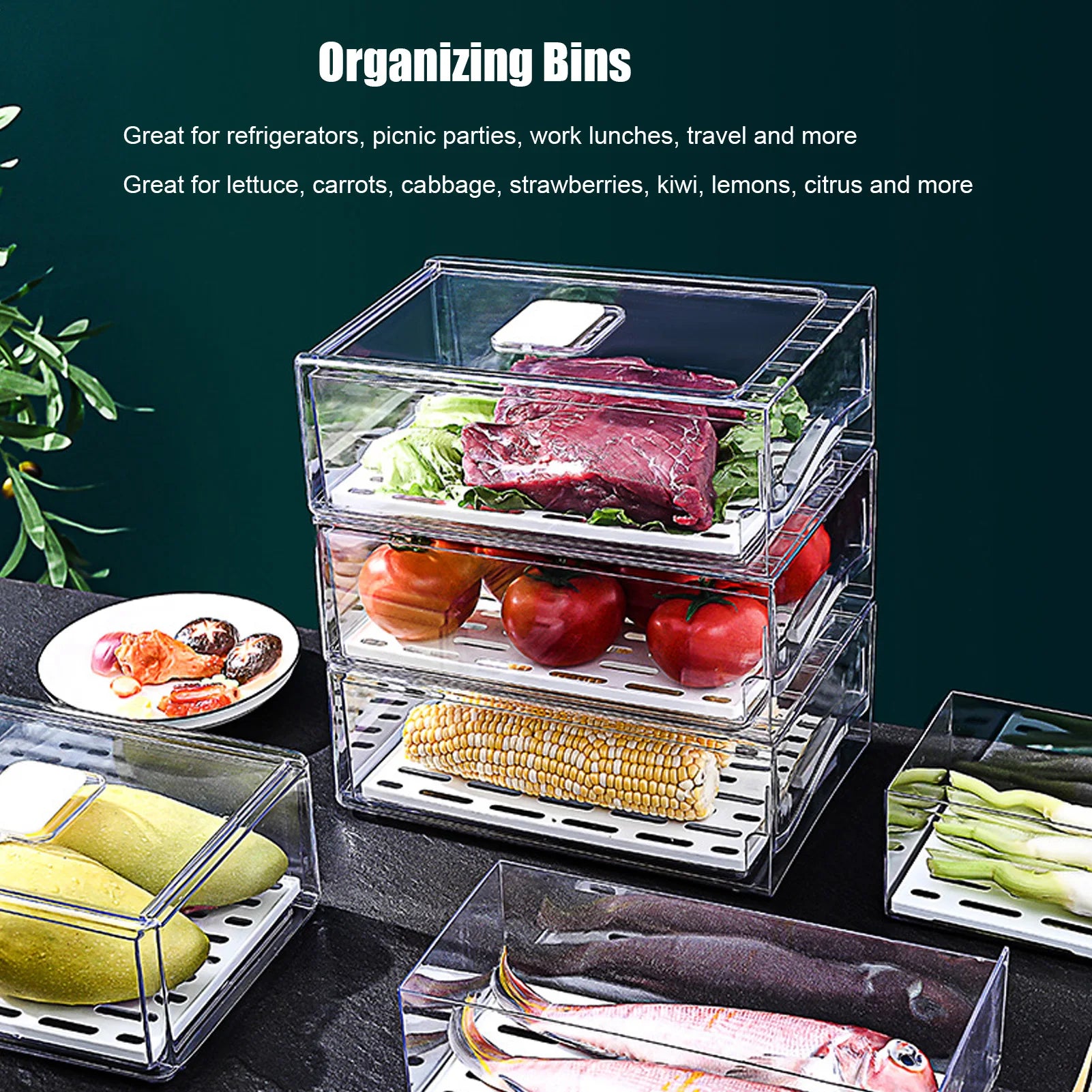 Stackable Refrigerator Organizer with Handle (Single Bin)
