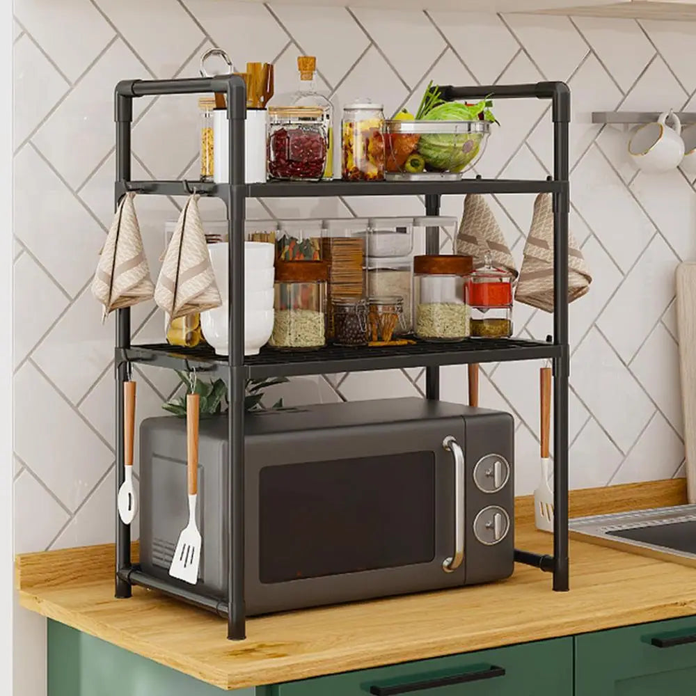 Kitchen Storage Rack Multi-Layer Microwave Rack Adjustable Standing Countertop Condiment Oven Organizer Shelf Kitchen Accessorie