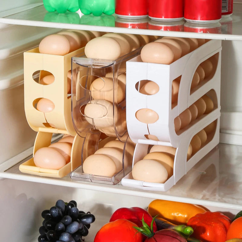 Automatic Rolling Egg Organizer – Space-Saving Fridge Storage Rack