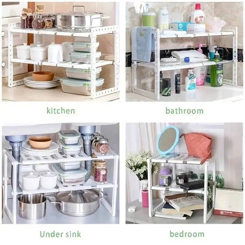 Adjustable Cabinet Organizer Shelf – Stackable Kitchen Storage Rack