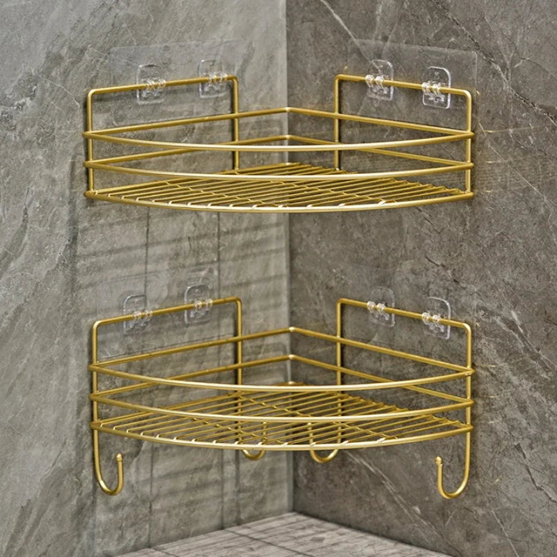 Bathroom Shelf Wall Mounted Corner Storage Shelves Shampoo Holder Cosmetic Rack Iron Shower Drain Basket Bathroom Organizer
