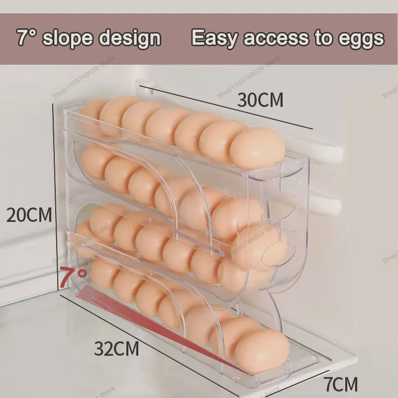 Automatic Rolling Egg Organizer – Space-Saving Fridge Storage Rack