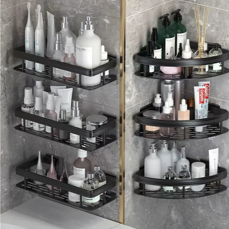 NOVAPRIME™ No-Drill Corner Bathroom Storage Shelf – Wall-Mounted Shower Organizer Rack for Shampoo, Soap &amp; Toiletries