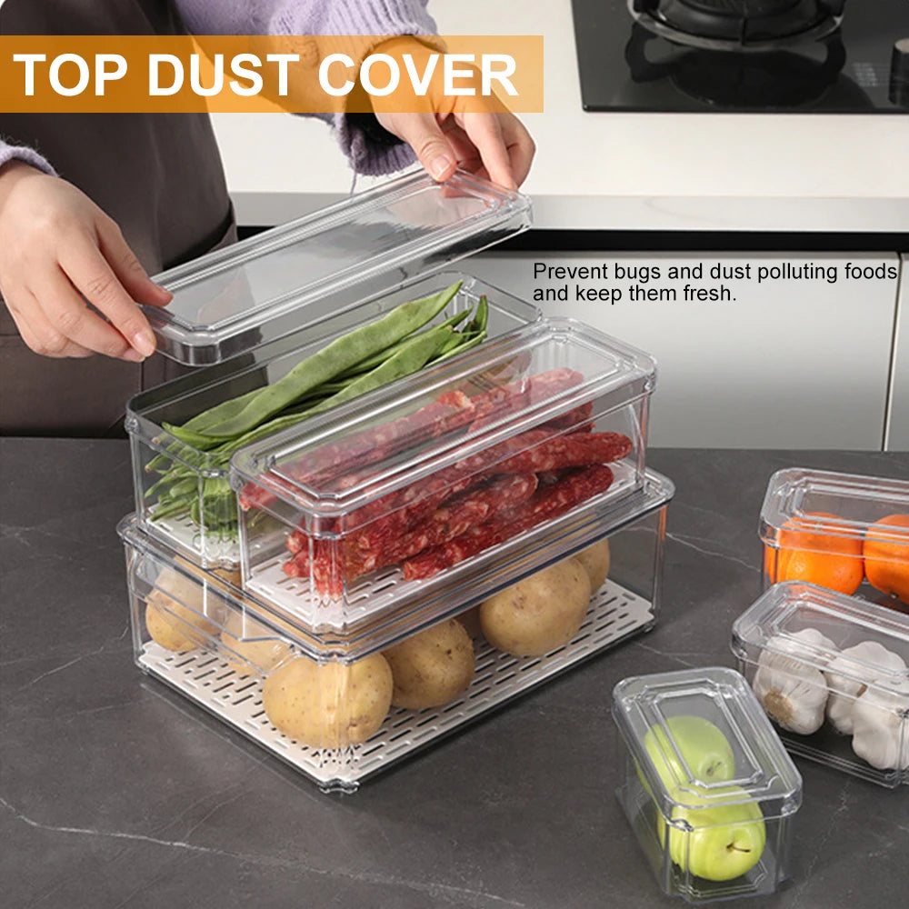 Stackable Refrigerator Organizer Bins with Lids
