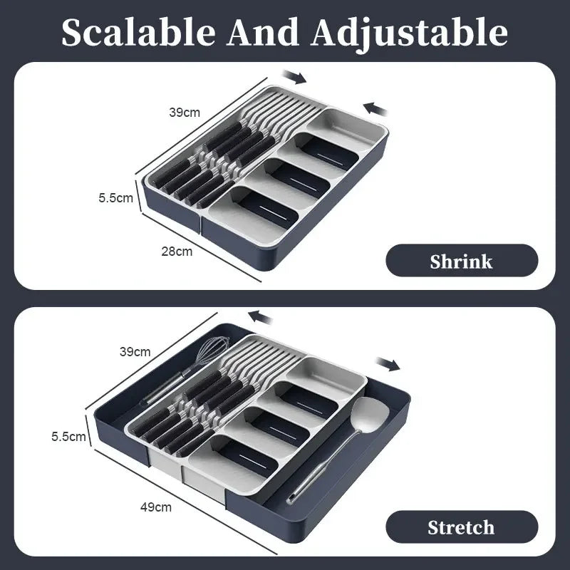 Expandable Silverware Organizer with Knife Holder | Non-Slip Drawer Tray