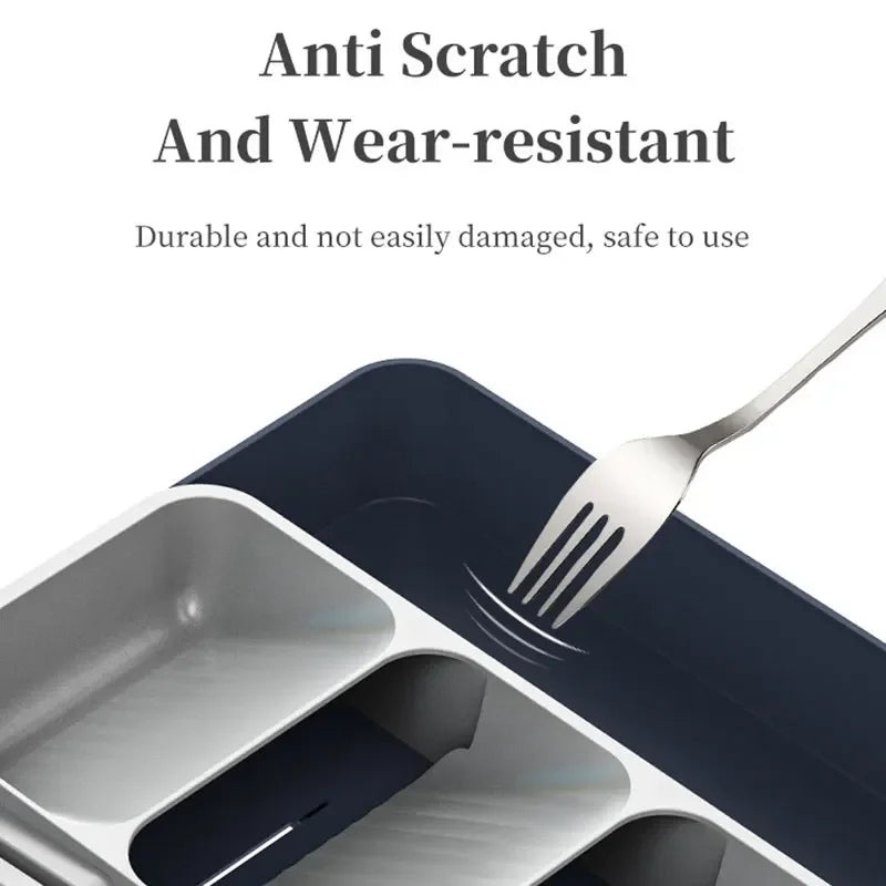 Expandable Silverware Organizer with Knife Holder | Non-Slip Drawer Tray
