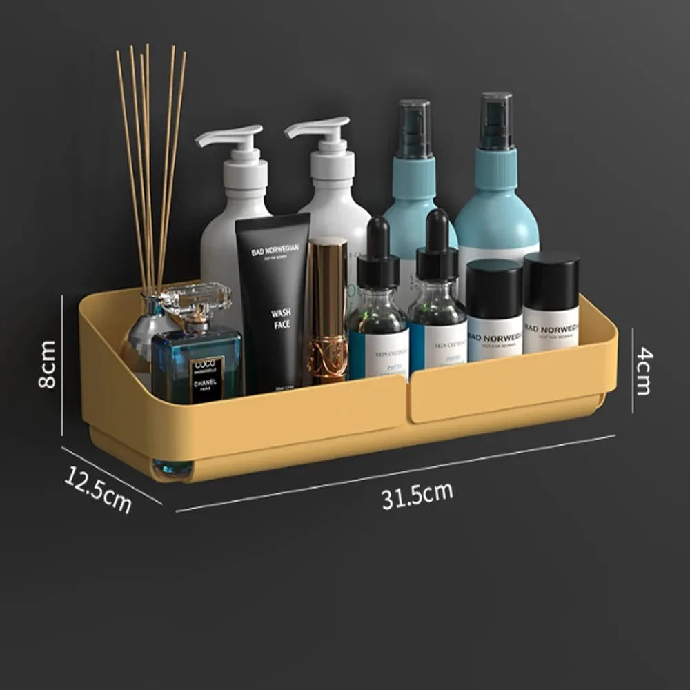 NOVAPRIME™ Wall-Mounted No-Drill Convenience Rack – Bathroom &amp; Kitchen Storage Shelf for Shampoo, Cosmetics, Spices &amp; Accessories