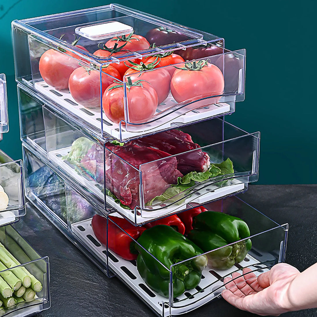 Stackable Refrigerator Organizer with Handle (Single Bin)