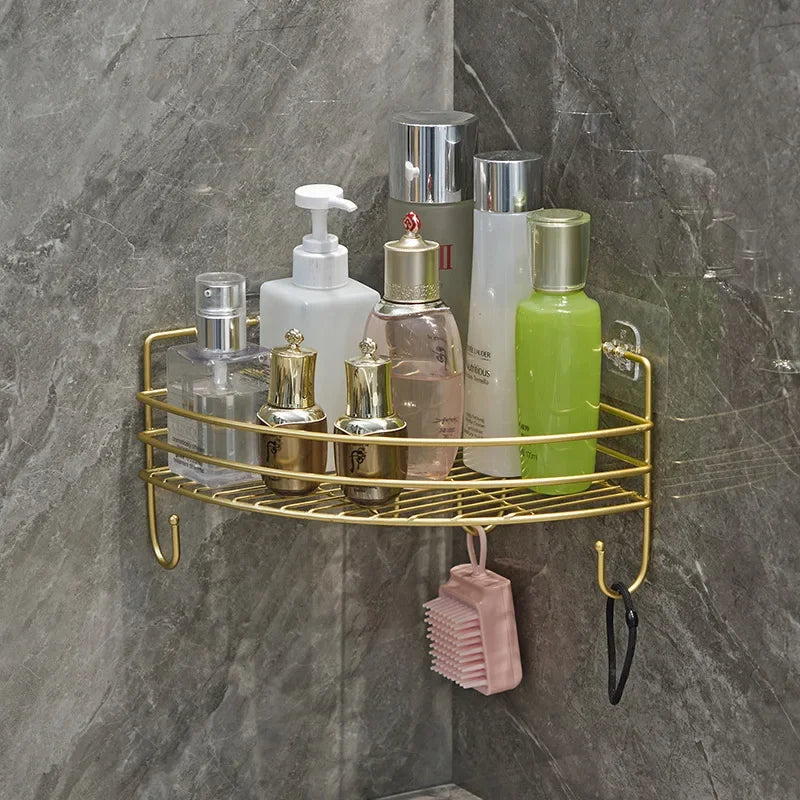 Bathroom Shelf Wall Mounted Corner Storage Shelves Shampoo Holder Cosmetic Rack Iron Shower Drain Basket Bathroom Organizer