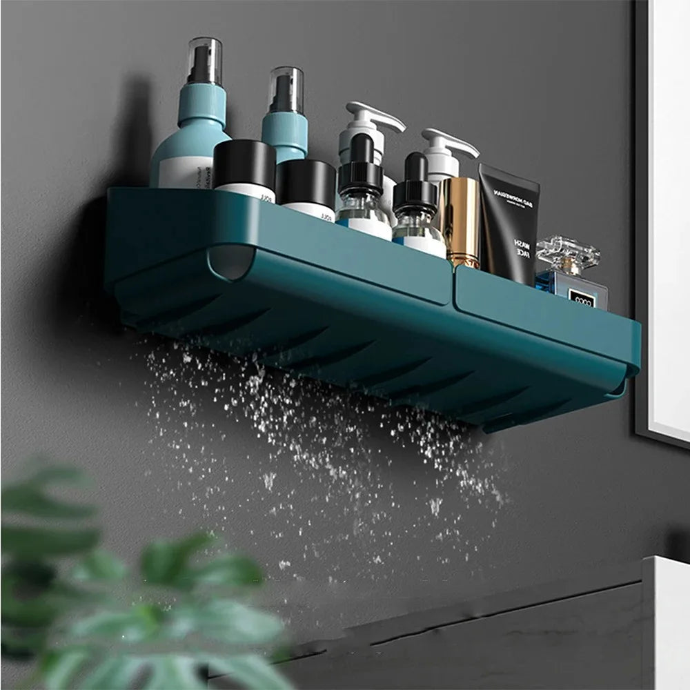 NOVAPRIME™ Wall-Mounted No-Drill Convenience Rack – Bathroom &amp; Kitchen Storage Shelf for Shampoo, Cosmetics, Spices &amp; Accessories
