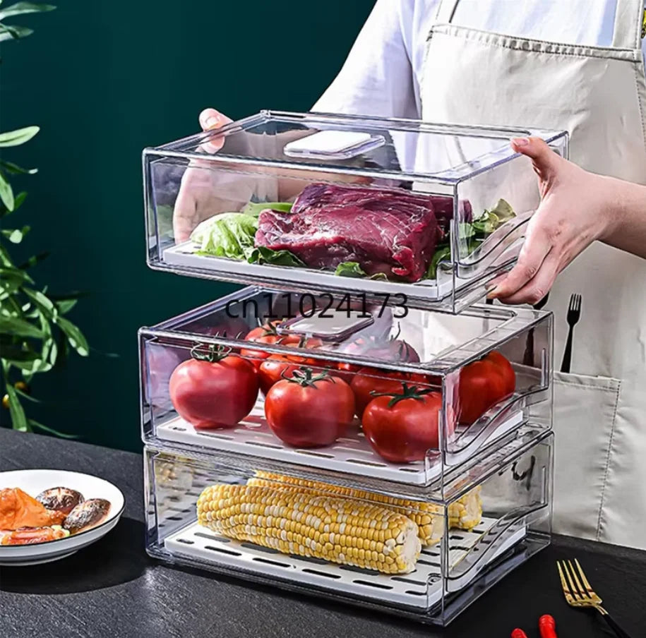 Stackable Refrigerator Organizer Bins with Pull-Out Drawers