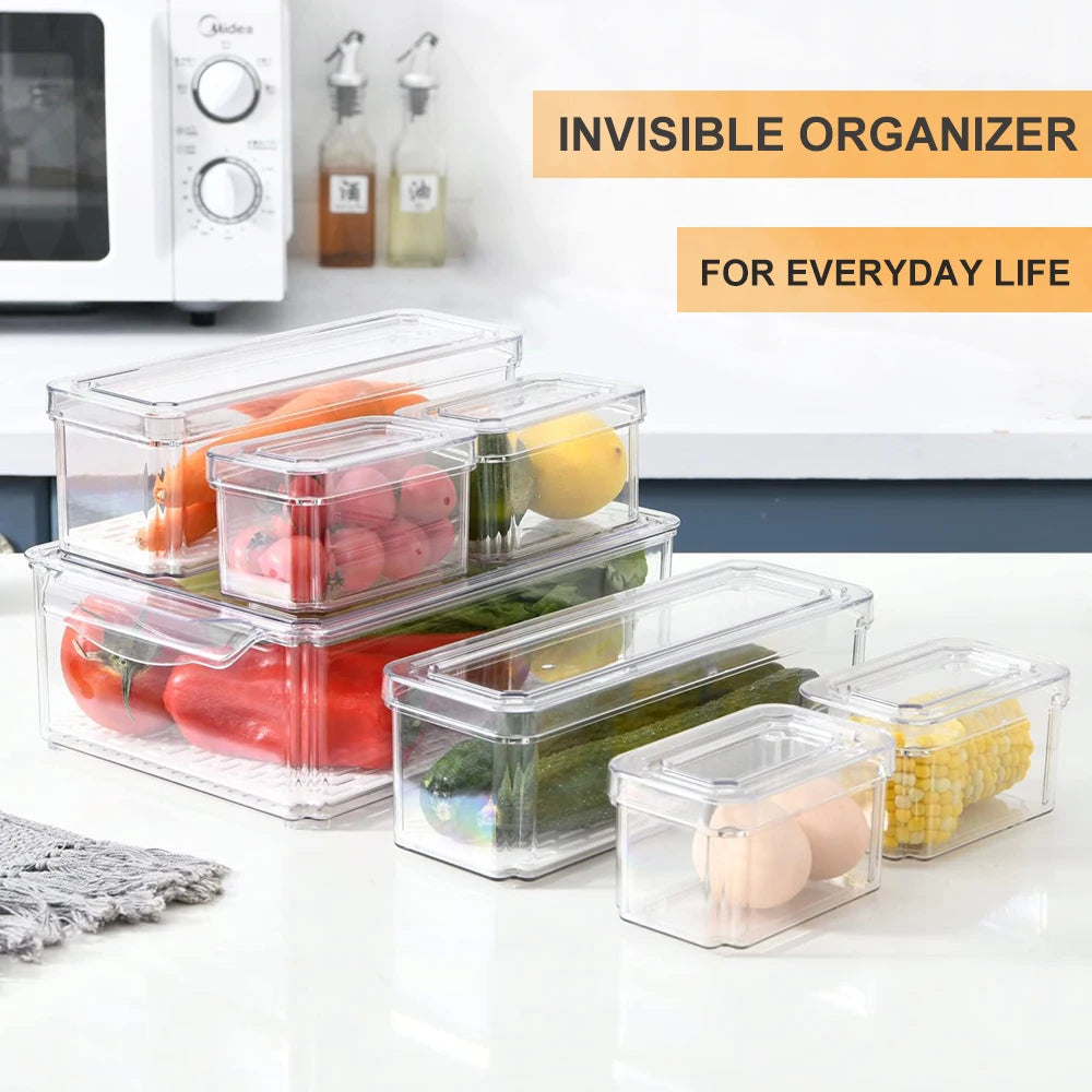 Stackable Refrigerator Organizer Bins with Lids