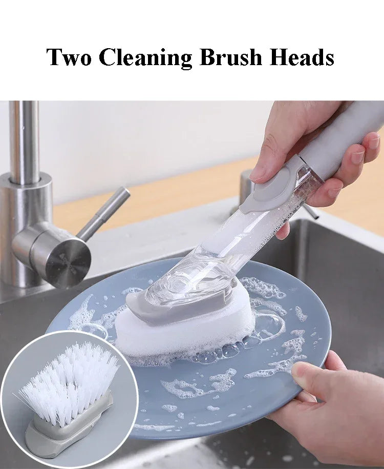 Automatic Dish Soap Dispensing Brush with Long Handle – Built-In Liquid Dispenser, Non-Scratch Nylon Scrubber for Dishes, Pots, Pans &amp; Kitchen Cleaning